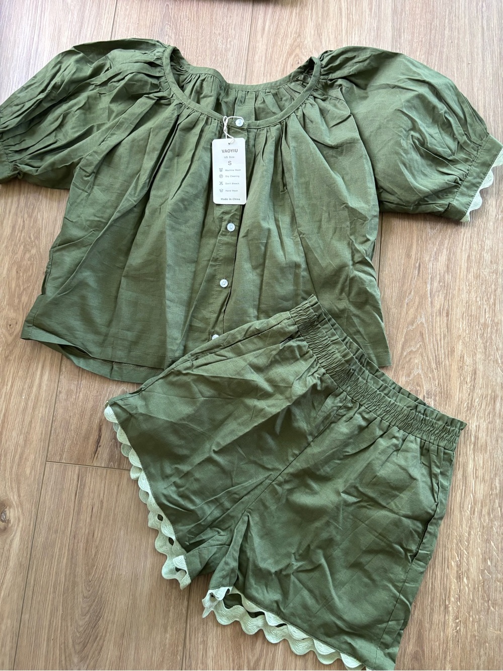 New Olive Green Two-Piece Short Set